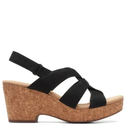 New Clarks Women's , Giselle Beach Sandal Black Nubuck