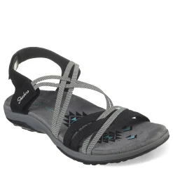New Skechers Women's , Reggae Slim - Takes Two Sandal - Wide Width Black/Charcoal