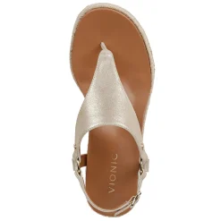 New Vionic Women's , Kirra Wedge Sandal Gold Metallic Leather